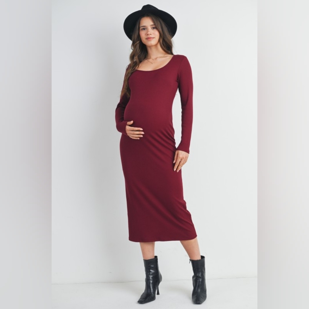 Pinkblush Maternity Dress Ribbed Burgundy NWT Long Sleeve Maxi